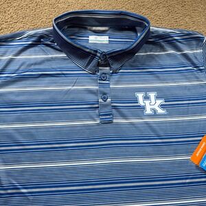 Columbia PFG Kentucky Wildcats Polo Shirt Men's Extra Large Blue Striped